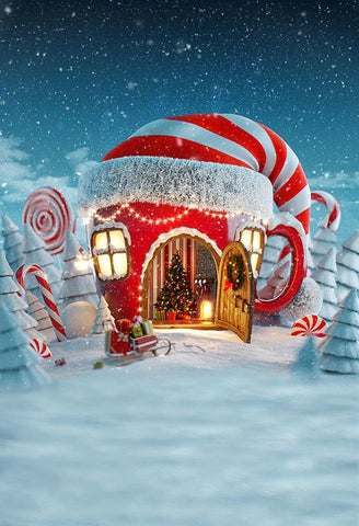 Weihnachtshut Haus Schneehintergrund für Fotoshooting LV-982