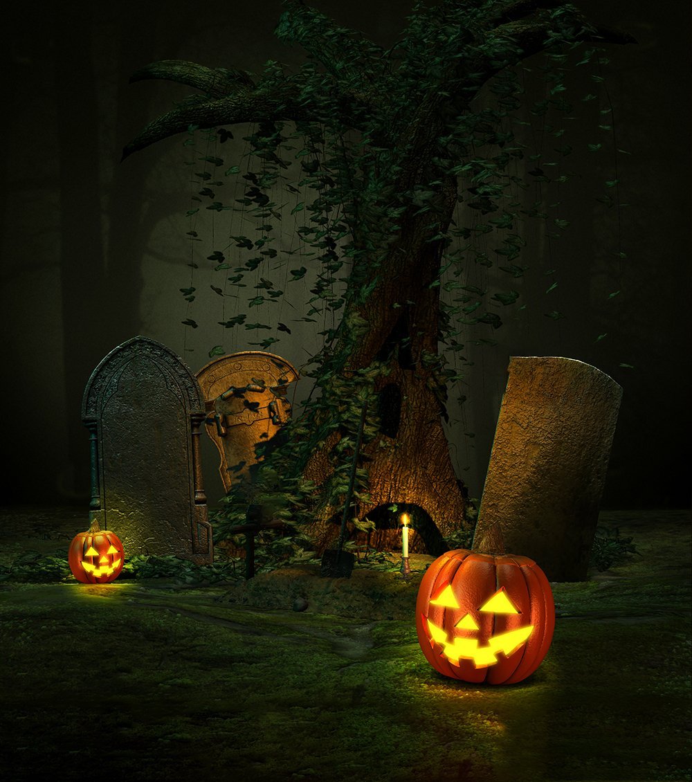 Nacht Wald Kürbis Halloween Hintergründe für Fotostudio DBD-19136
