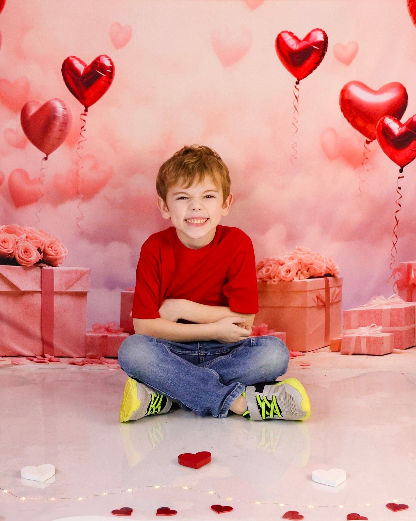 Valentinstag-Fotohintergrund Romantische Herzballons Geschenke Valentinstag-Fotohintergrund MRR9-86