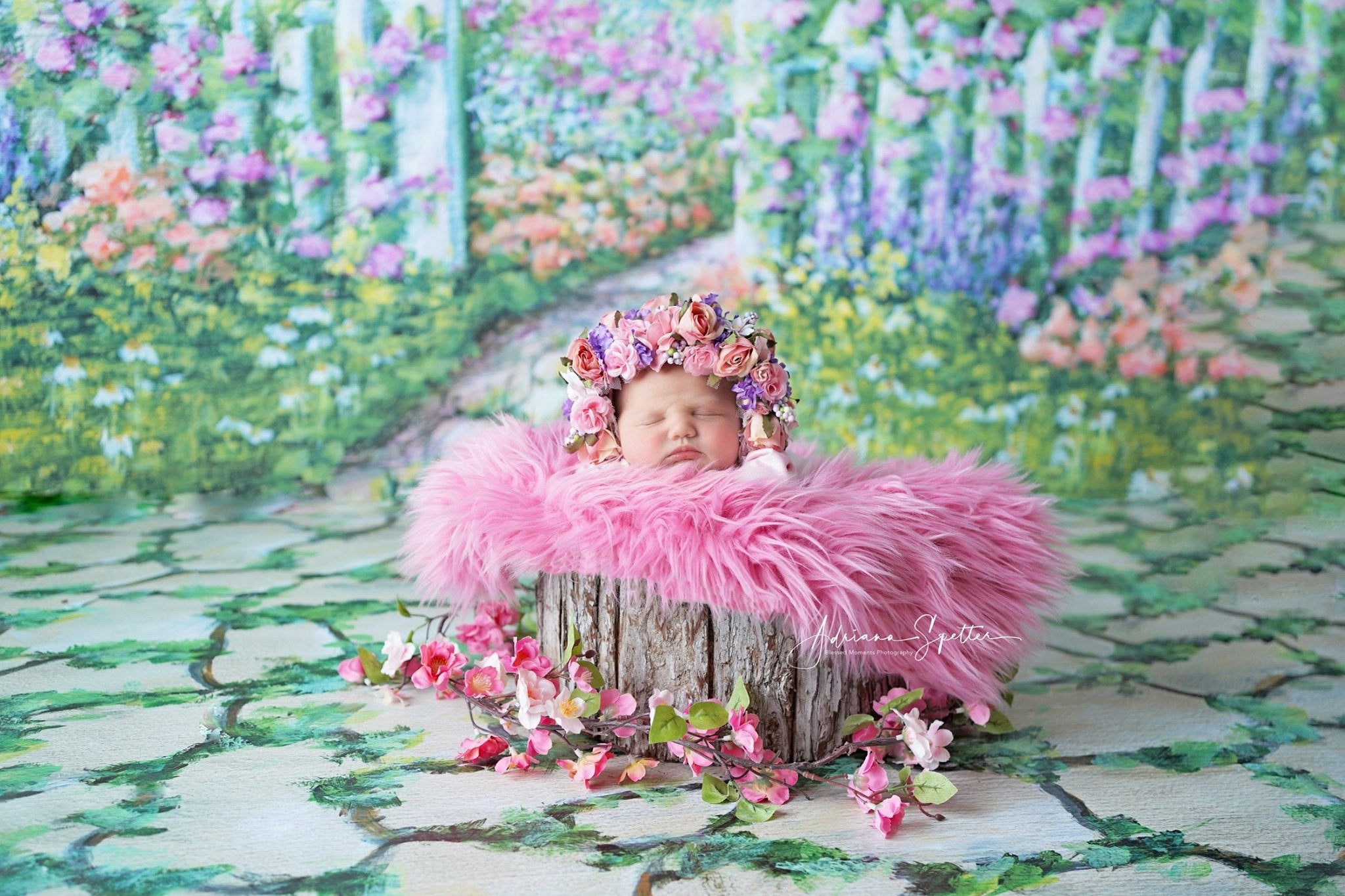 Neugeborenen-Hintergrund Blumengarten Weißer Zaun Kinder-Fotohintergrund MRR10-20