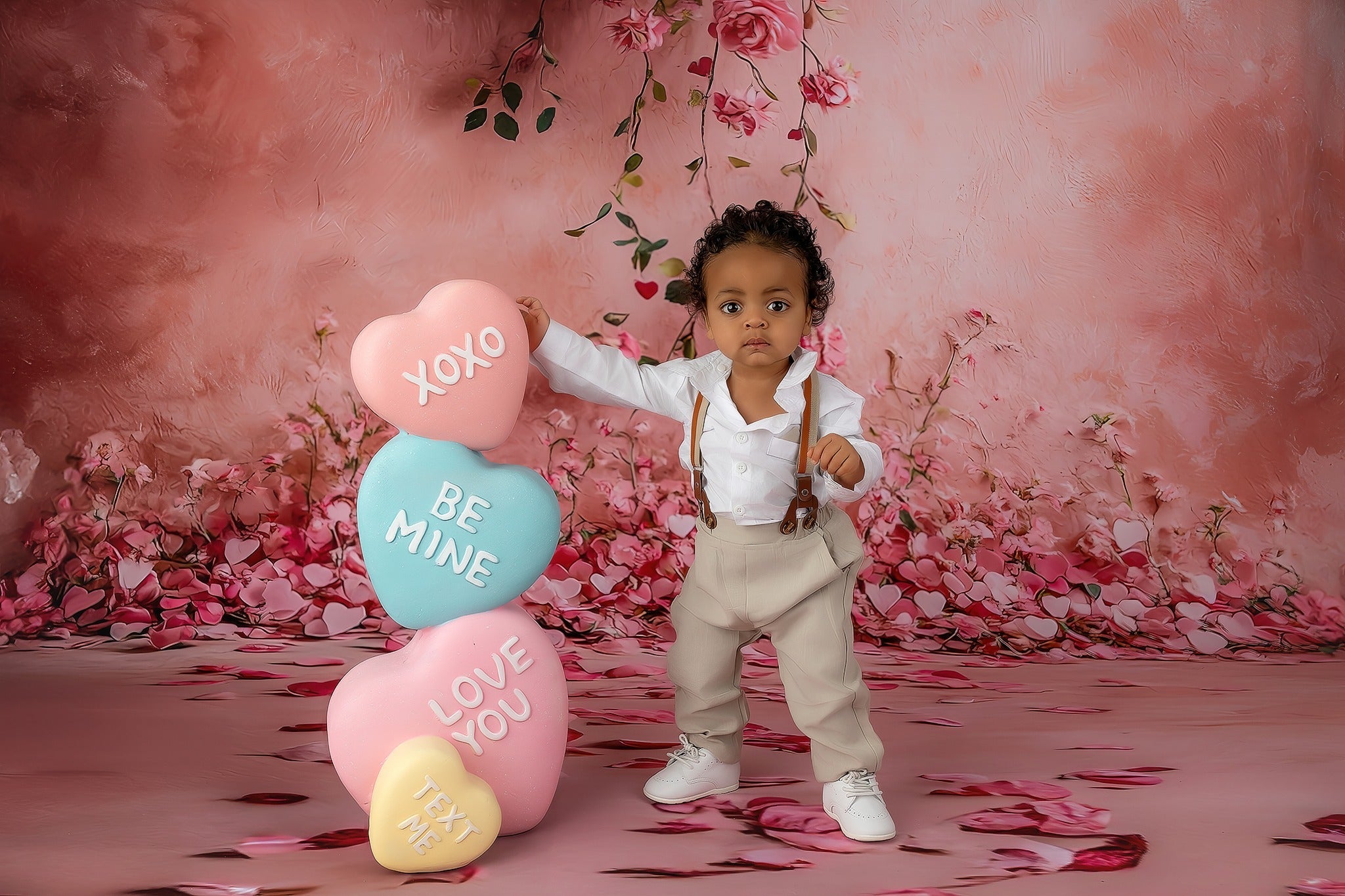 Blumenwand-Fotohintergrund Rosa Rosen Blumenherzen Fotohintergrund Blumenhintergrund MRR9-52
