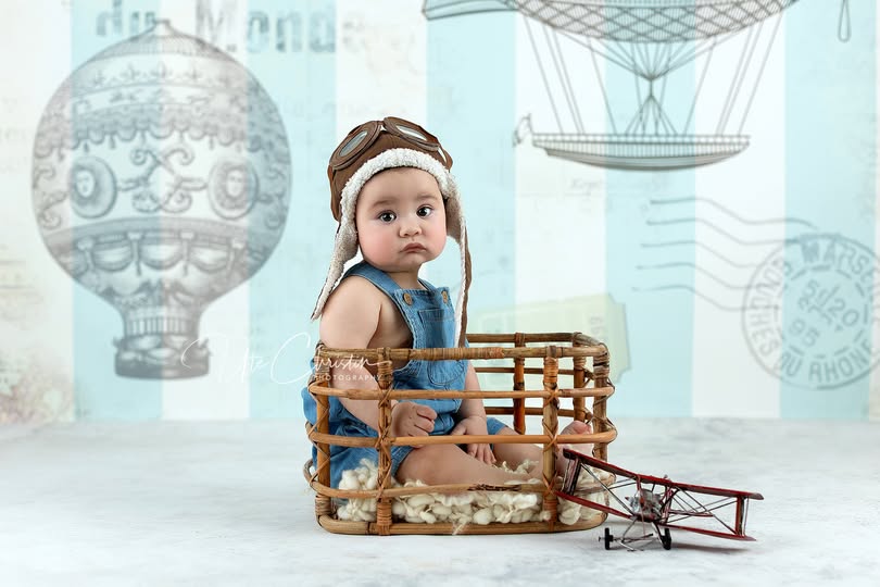 Neugeborenen-Fotohintergrund Vintage-Heißluftballon-Illustration Kinder-Fotohintergrund MRR9-37