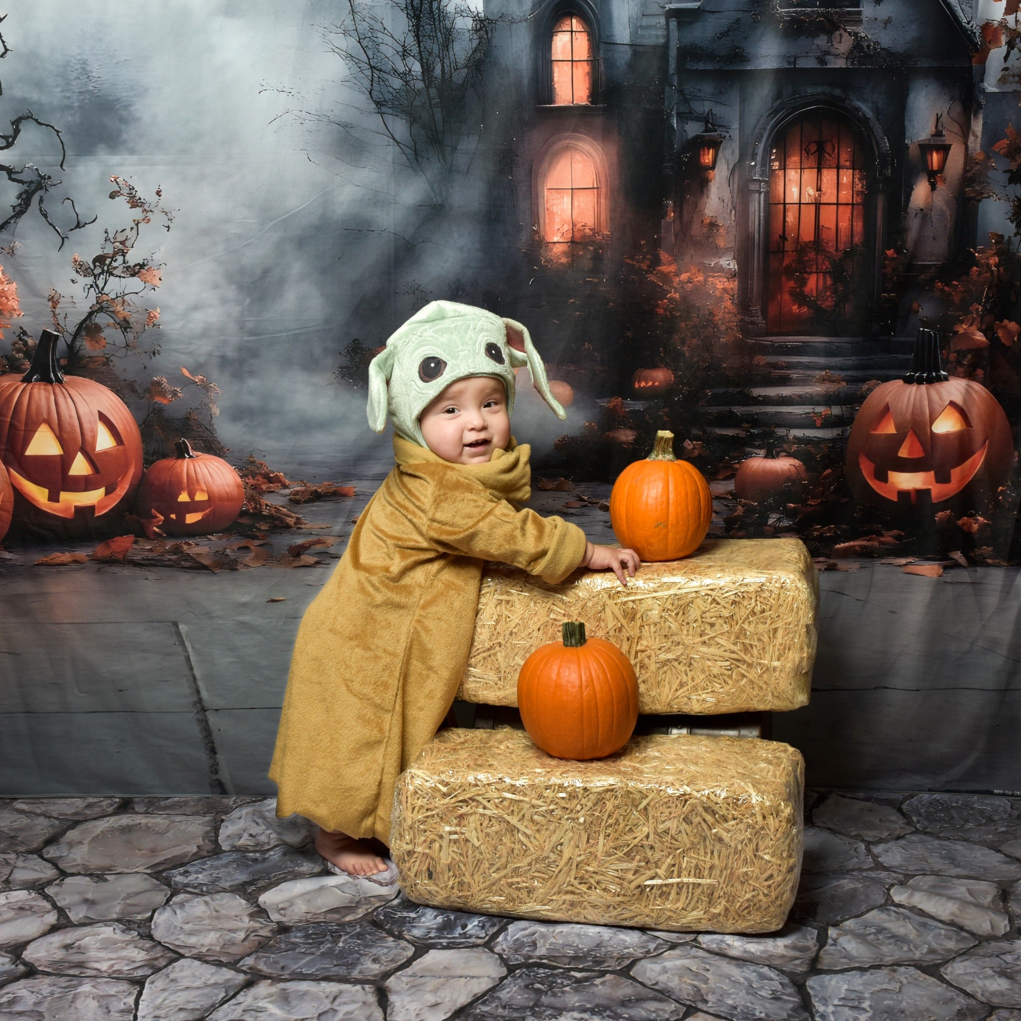Halloween Spukhaus Nebliger Wald Hintergrund RR9-96