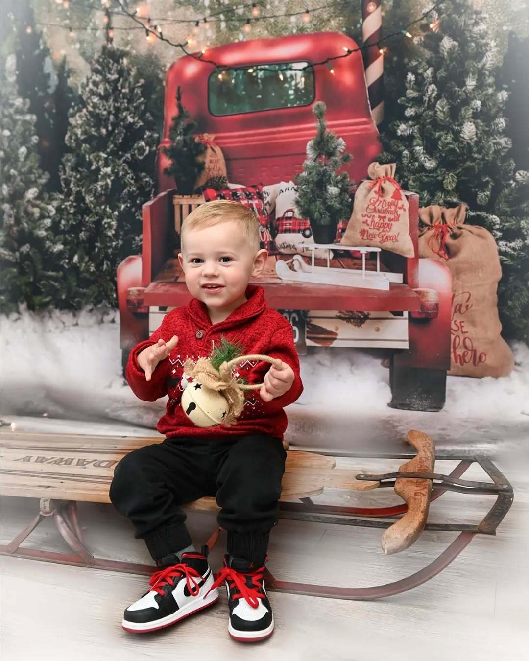 Roter Auto-Weihnachtsbaum-Fotografie-Hintergrund SH-960