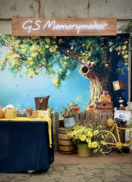 Ölgemälde-Fotohintergrund Goldener Honigbaum Flussufergarten Kunst-Fotohintergrund MRR9-64