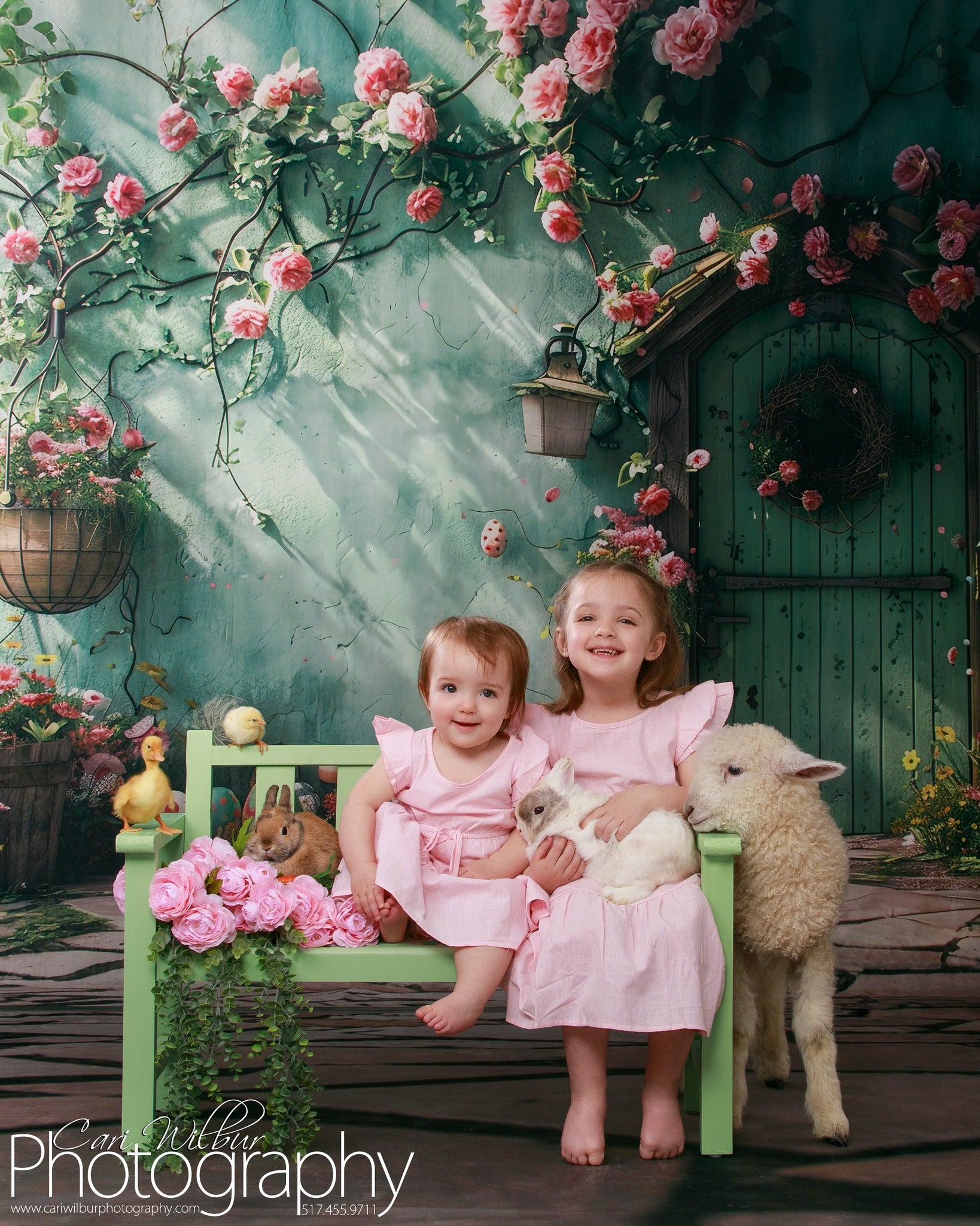 Backdrop mit Blumen Grüner Türkranz Backdrop BRP12-557
