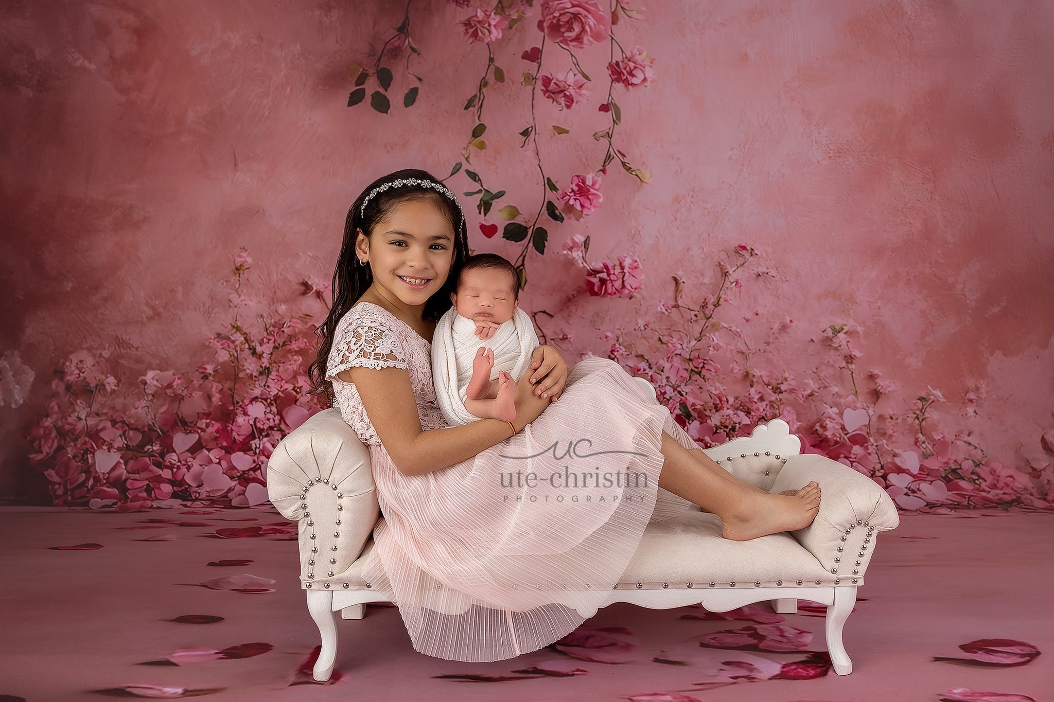 Blumenwand-Fotohintergrund Rosa Rosen Blumenherzen Fotohintergrund Blumenhintergrund MRR9-52