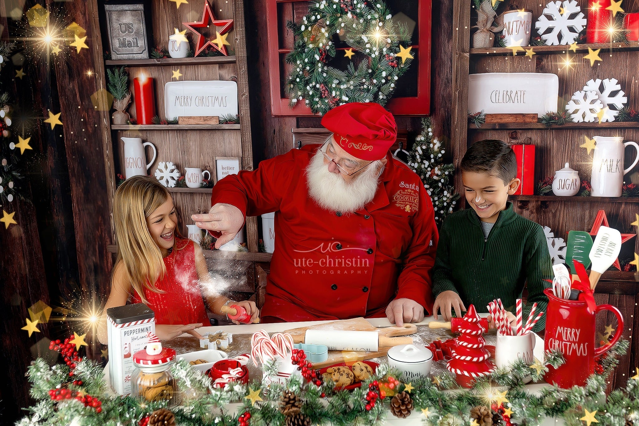 Weihnachts-Küchen-Fotohintergrund Rustikale Regale Festliche Dekoration Weihnachts-Foto-Fotohintergrund MRR9-61