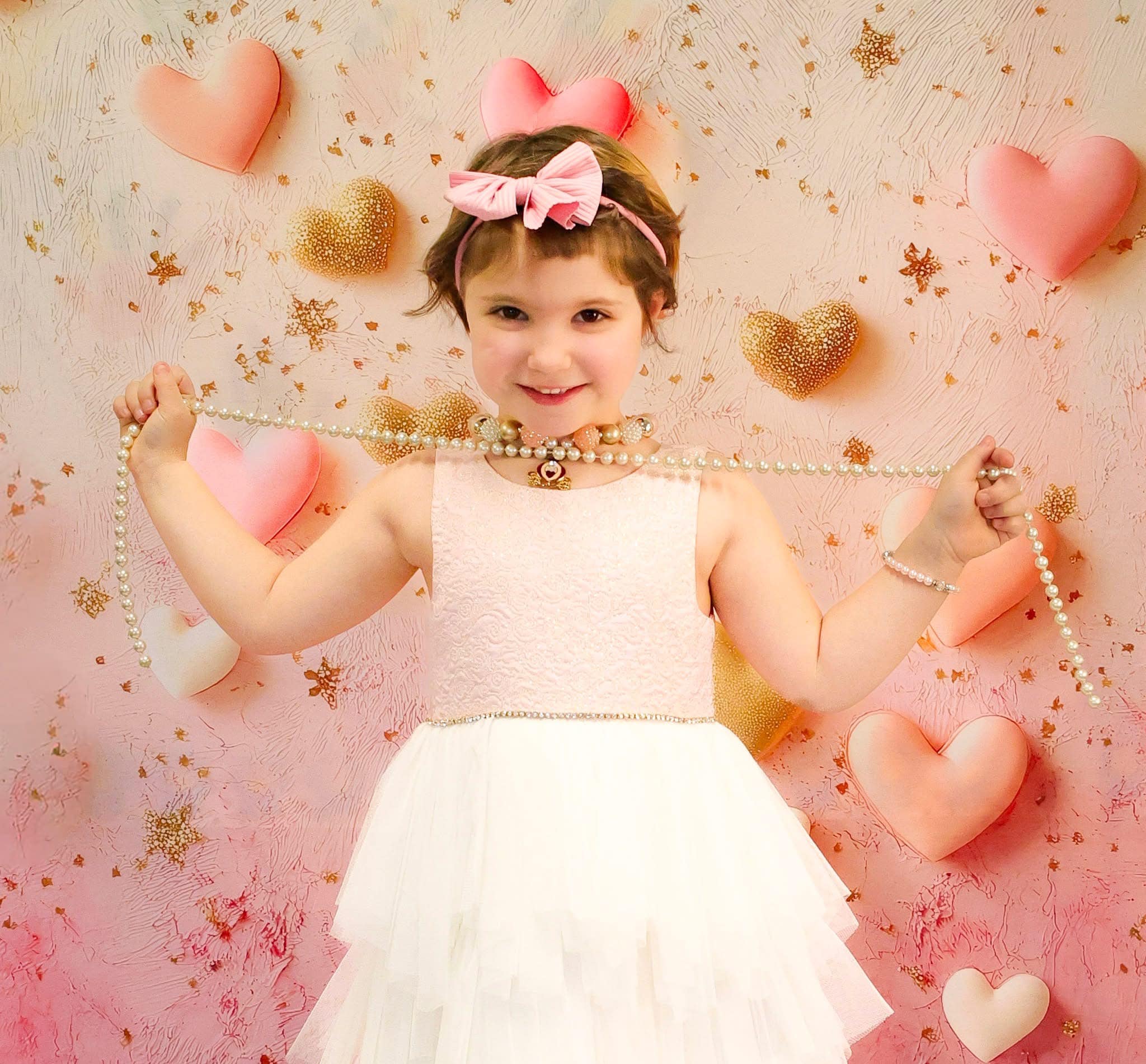 Valentinstag-Fotohintergrund Rosa-goldene schwebende Herzen Valentinstag-Fotohintergrundideen MRR9-78
