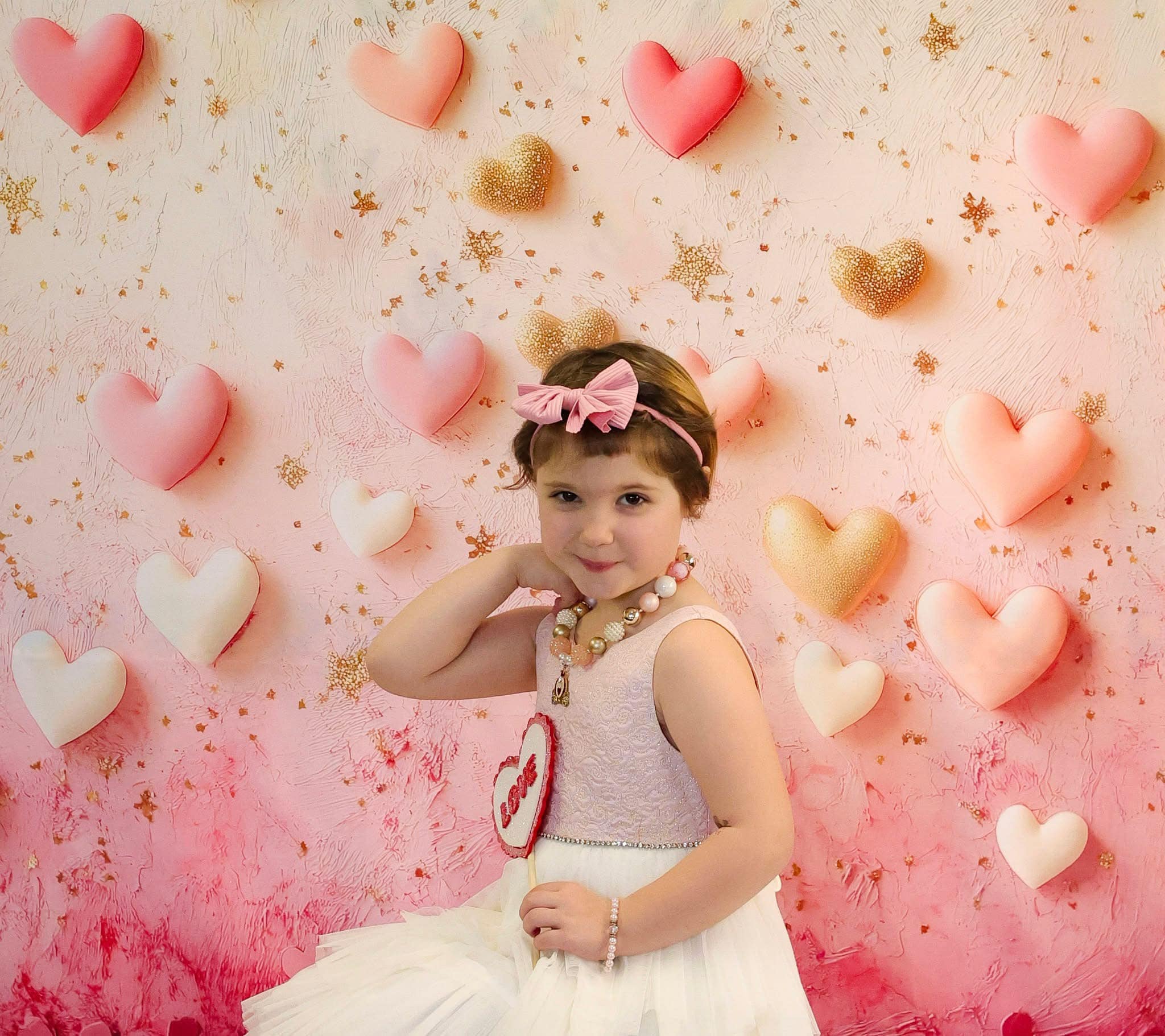 Valentinstag-Fotohintergrund Rosa-goldene schwebende Herzen Valentinstag-Fotohintergrundideen MRR9-78