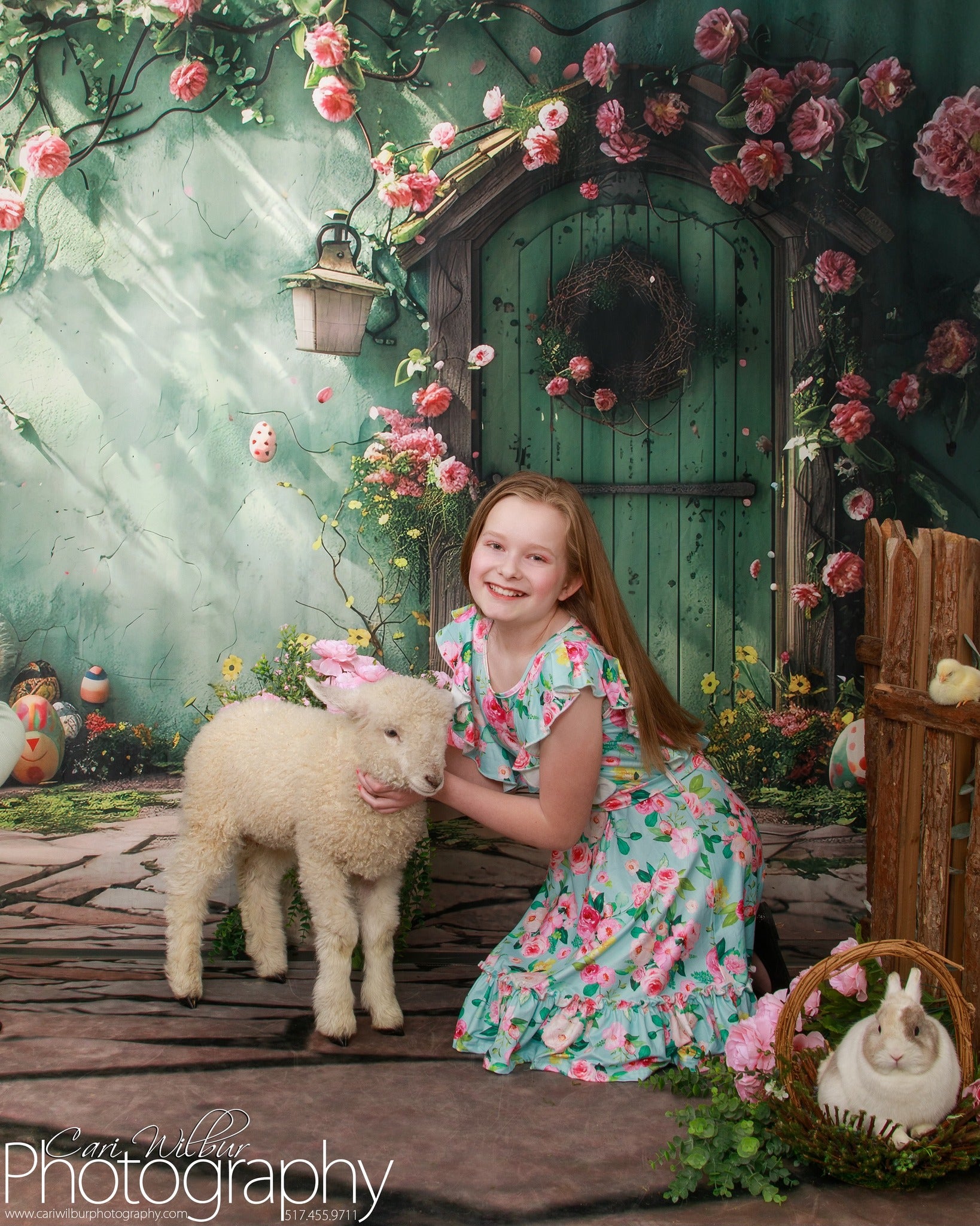 Backdrop mit Blumen Grüner Türkranz Backdrop BRP12-557