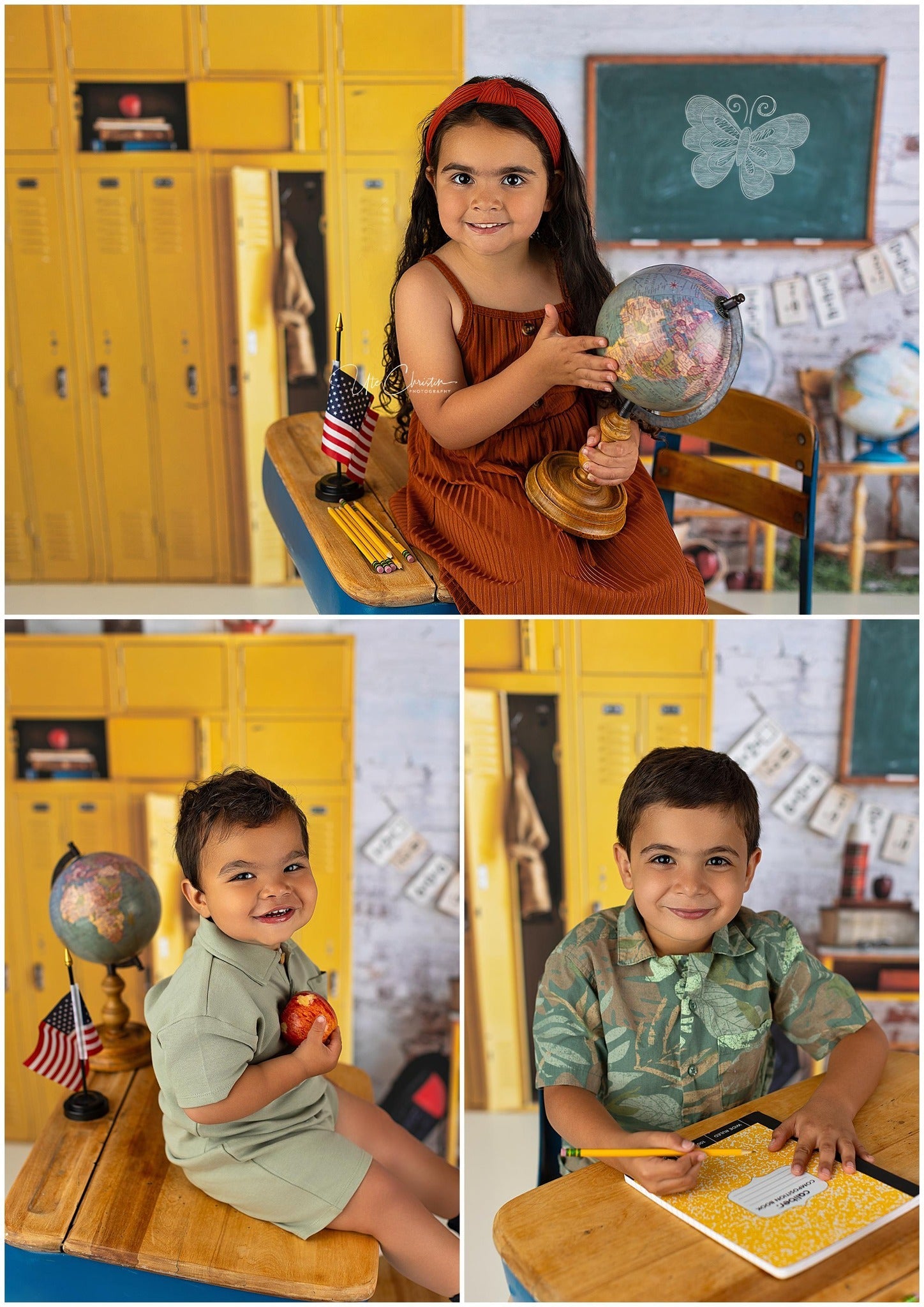 Fotohintergrund für Schulanfangsfotos Gelber Spind Klassenzimmer Schulhintergrund MRR9-43