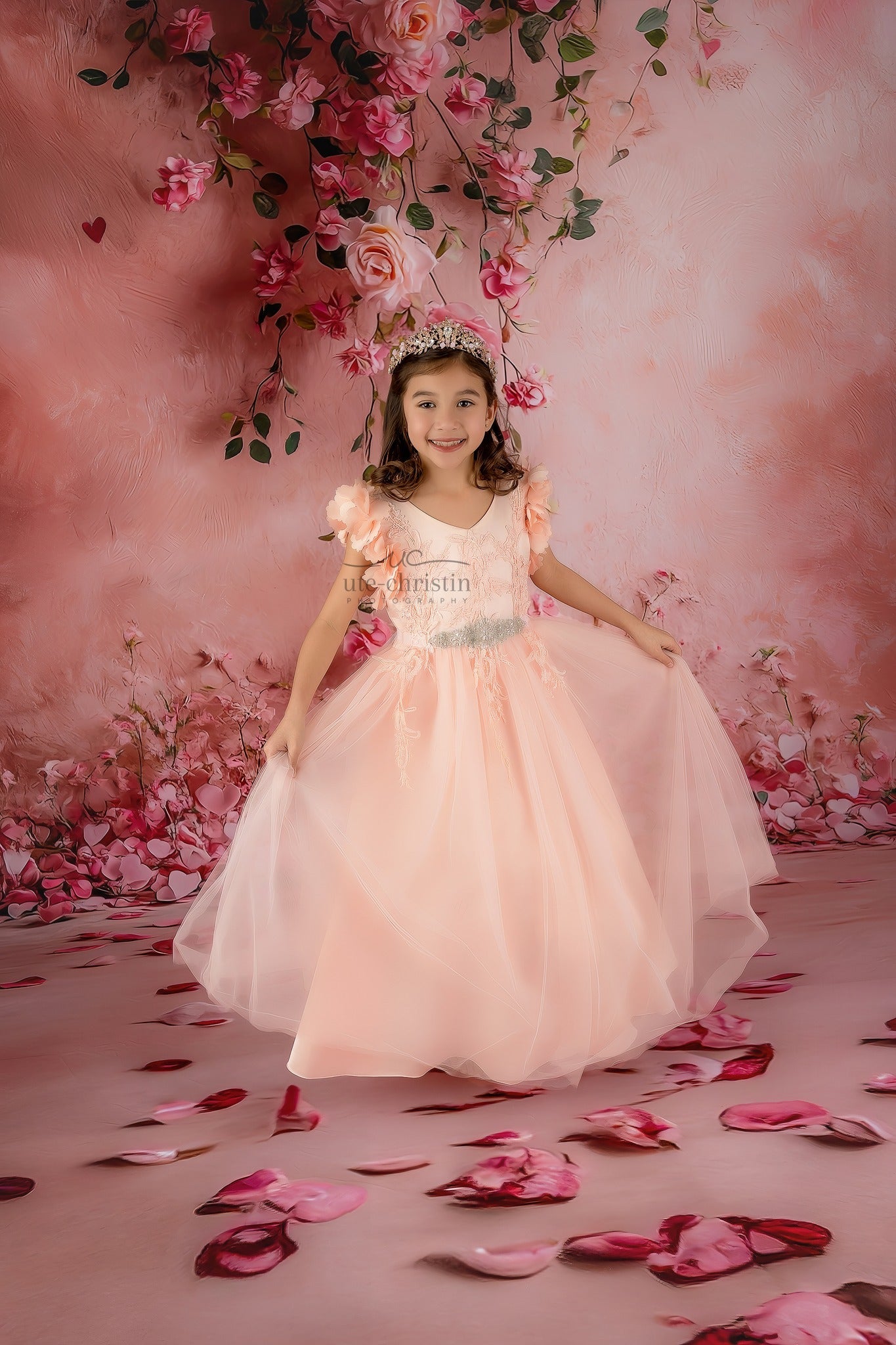 Blumenwand-Fotohintergrund Rosa Rosen Blumenherzen Fotohintergrund Blumenhintergrund MRR9-52