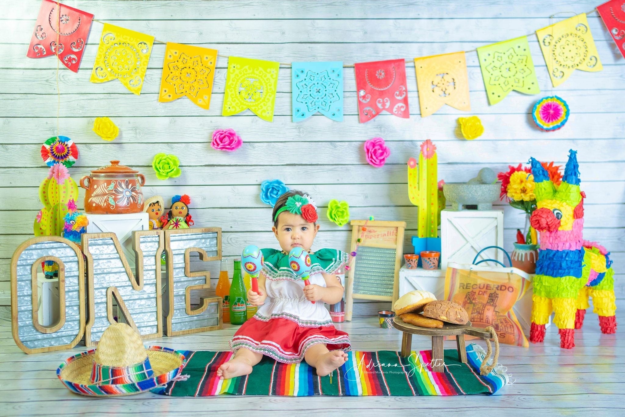 1. Geburtstag-Hintergrund Bunte Blumengirlanden Flaggen Cake Smash-Hintergrund MRR10-46