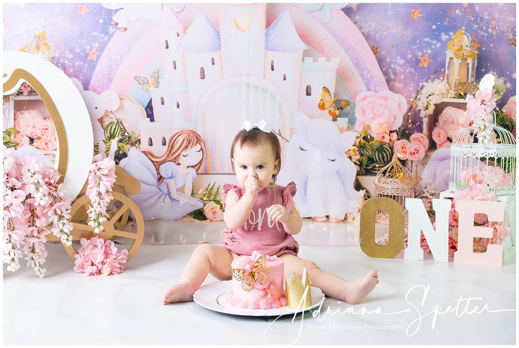 Prinzessinnenschloss-Fotohintergrund Verträumtes Pastell-Feenschloss Kinderhintergründe MRR9-126