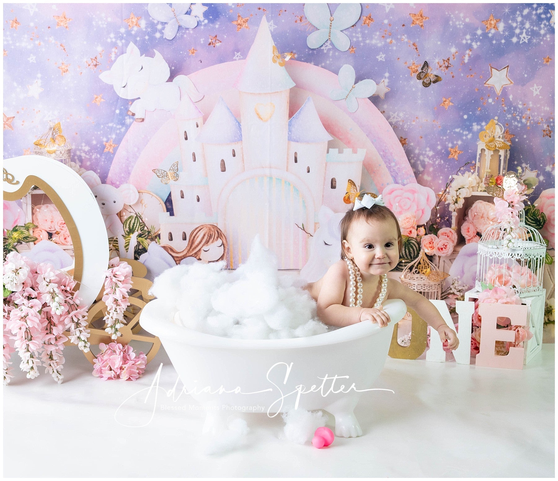Prinzessinnenschloss-Fotohintergrund Verträumtes Pastell-Feenschloss Kinderhintergründe MRR9-126