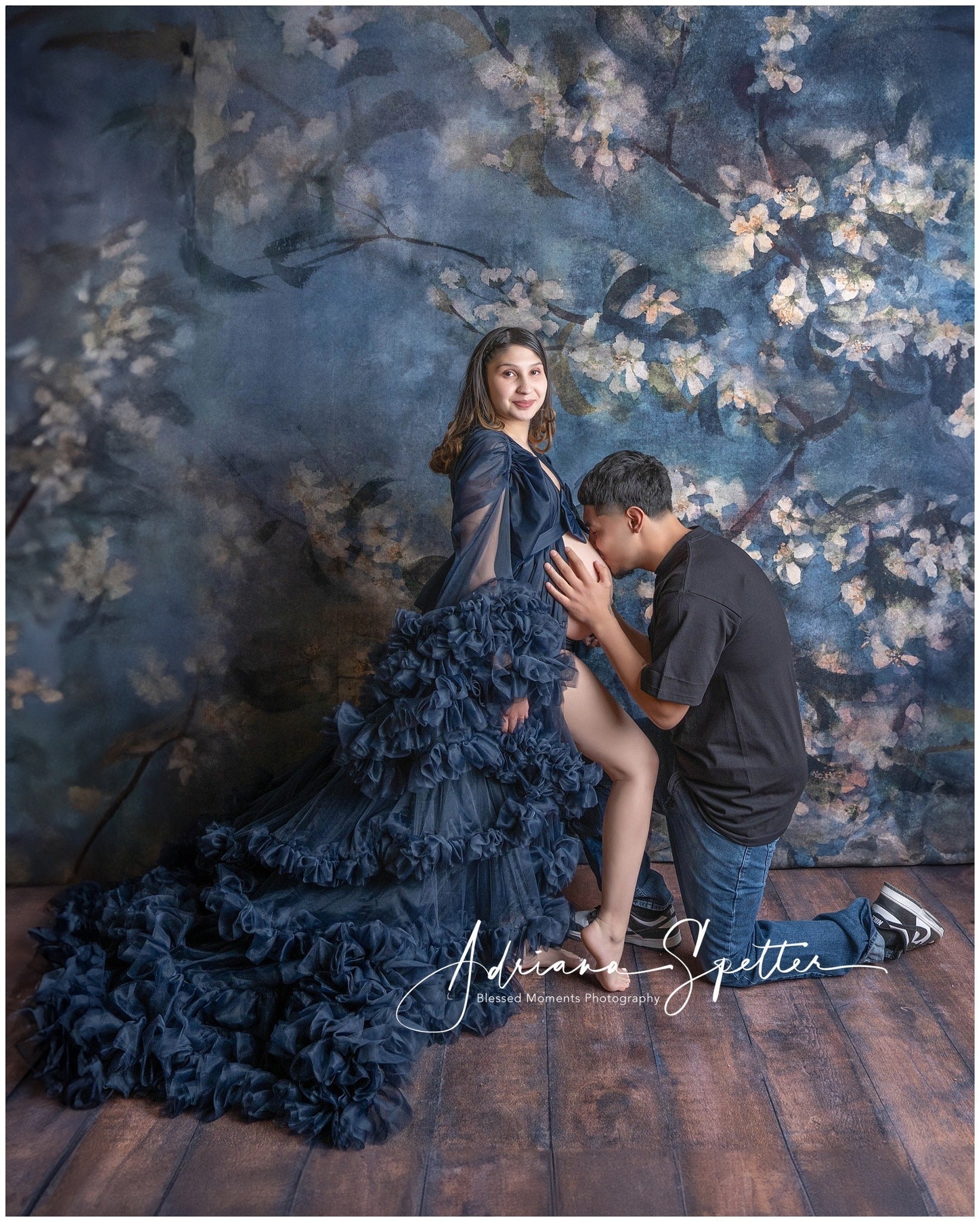 Blumenfotografie-Fotohintergrund Dunkelblaue Blütenzweige Blumenhintergrund MRR9-124
