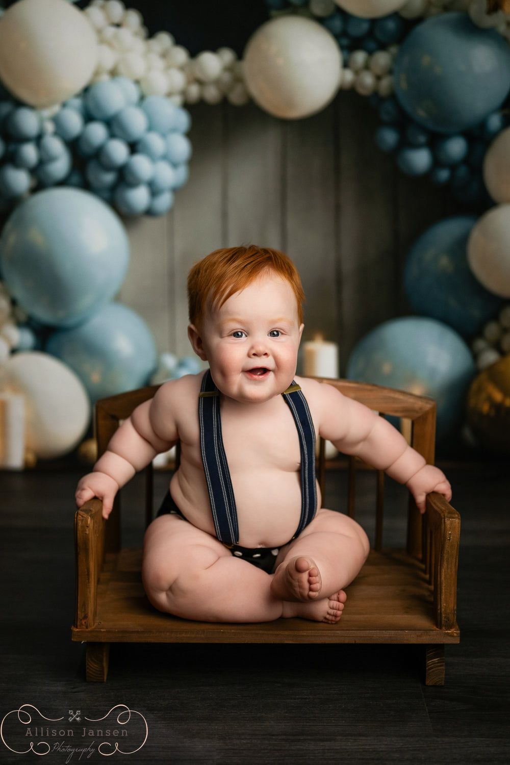 Kuchen-Smash-Fotohintergrund Blau-goldener Stern-Ballonbogen Geburtstags-Fotohintergrund MRR9-90