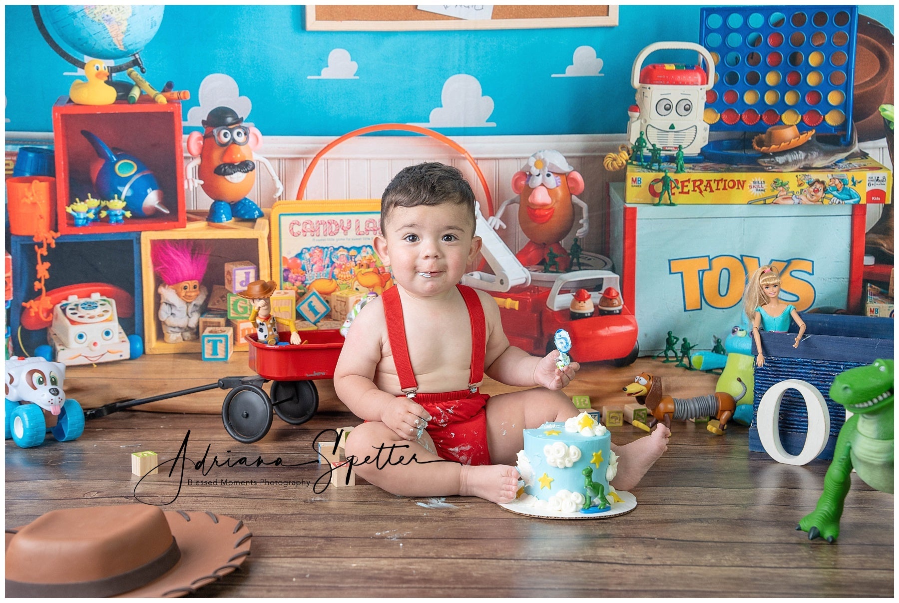 Zurück zur Schule-Fotohintergrund Buntes Spielzimmer im Toy Story-Stil Schulhintergrund MRR9-114