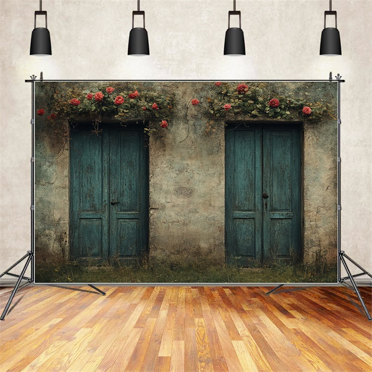 Frühlings-Hintergrund-Ideen Vintage Double Door Floral Backdrop BRP1-11