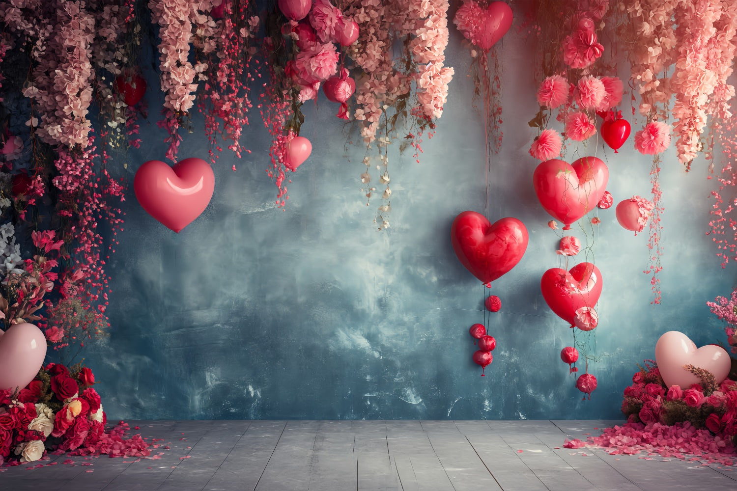 Valentinstag Fotografie Backdrop Hängende Ballons Blumen Backdrop BRP1-128