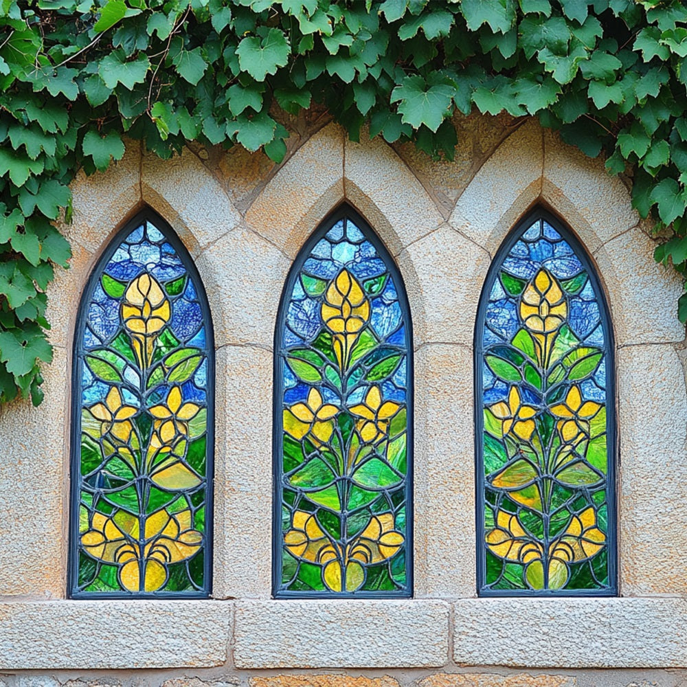 Frühlingshintergrund Rustikale Steinmauer Floral Glashintergrund BRP1-13