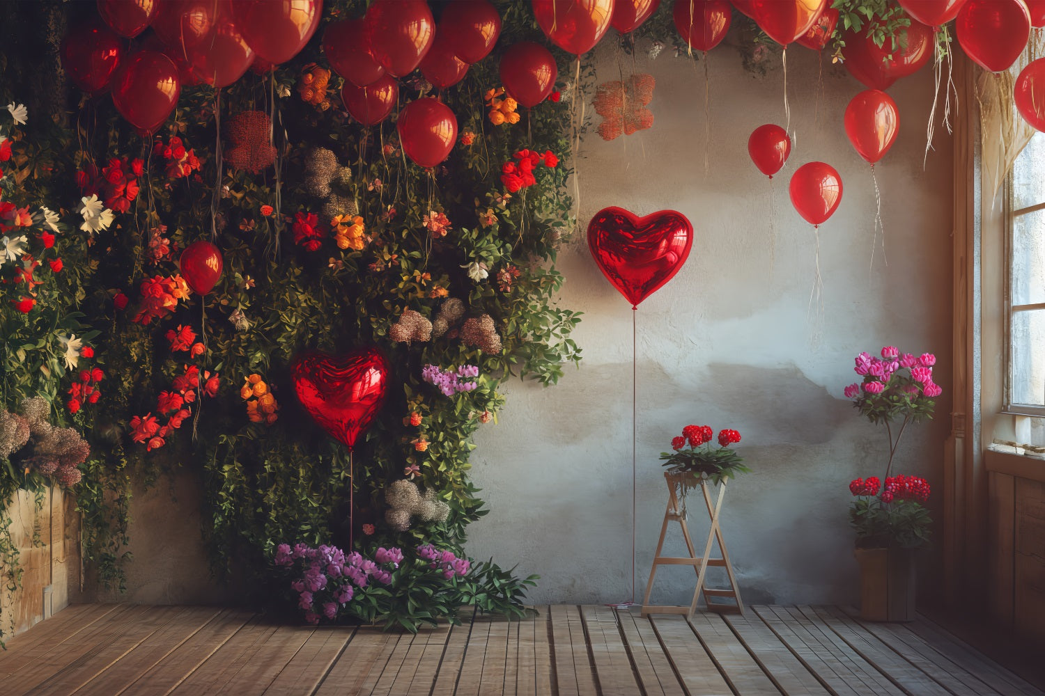 Valentine Backdrops Fotografie Floral Heart Balloon Scene Backdrop BRP1-130