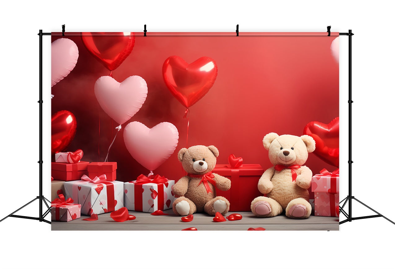 Valentinstag Fotokulisse Fotografie Rotes Herz Ballons Teddy Kulisse BRP1-132