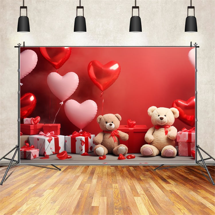 Valentinstag Fotokulisse Fotografie Rotes Herz Ballons Teddy Kulisse BRP1-132