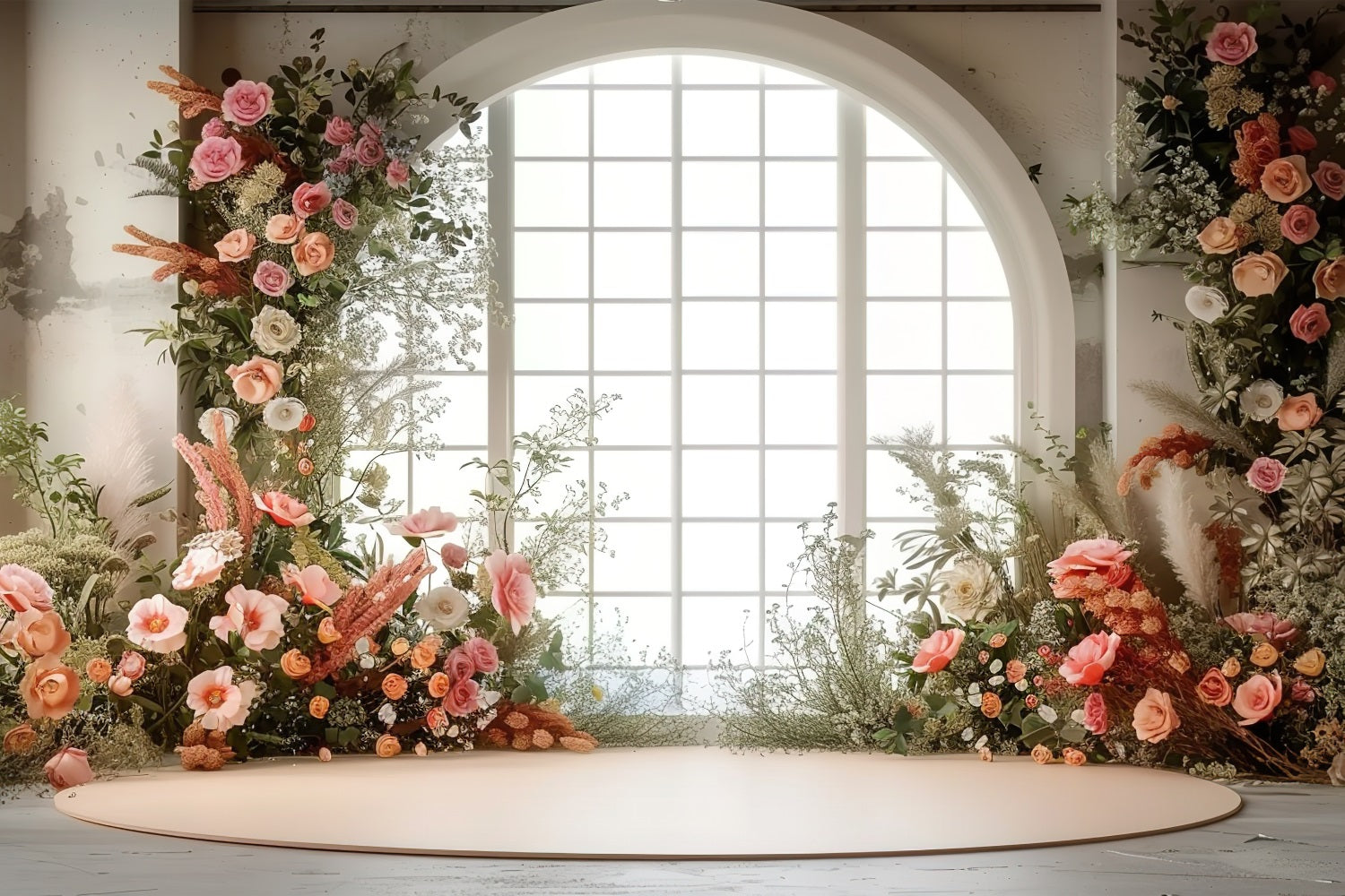 Valentinstag Fotohintergrund Blumenbogen Fensterhintergrund BRP1-134