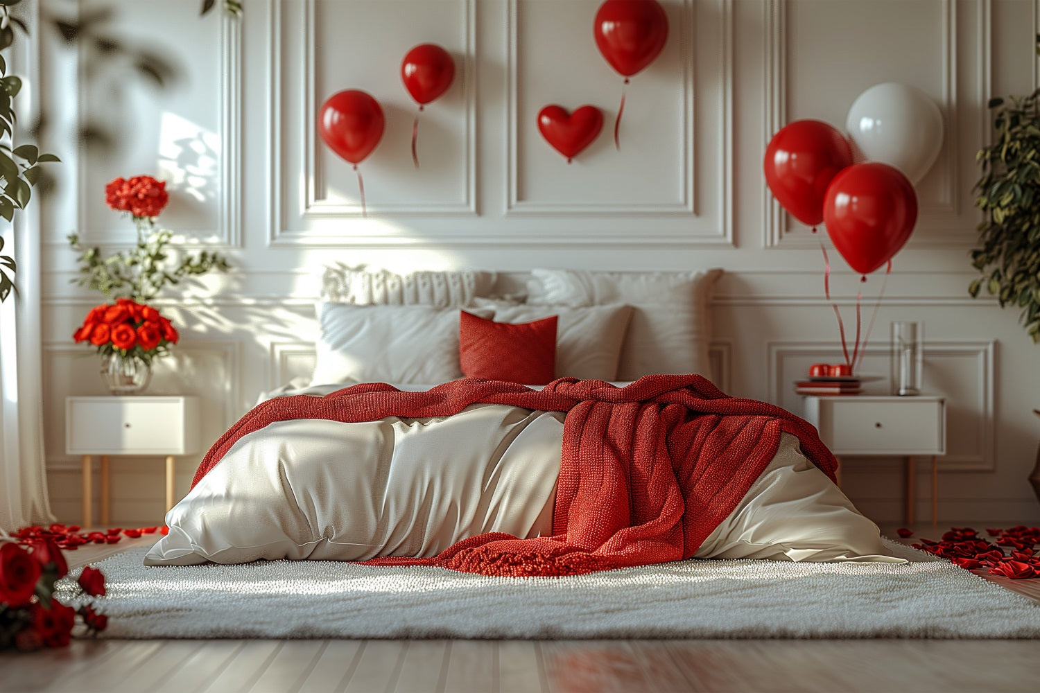 Fotografie Valentinstag Backdrops Schlafzimmer Rosen Luftballons Backdrop BRP1-143