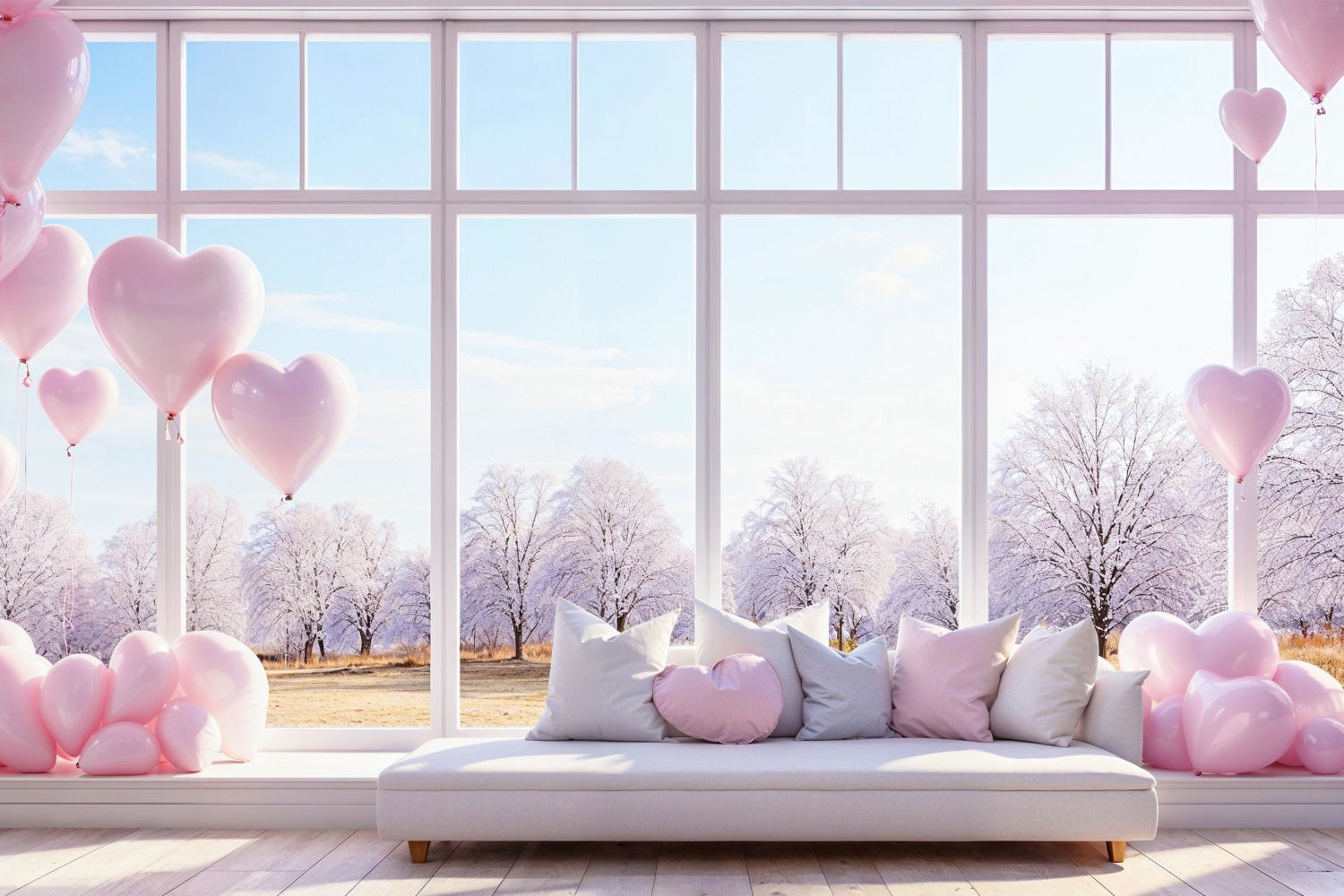 Valentinstag Backdrop Dekor Winter Fenster Ballons Backdrop BRP1-147