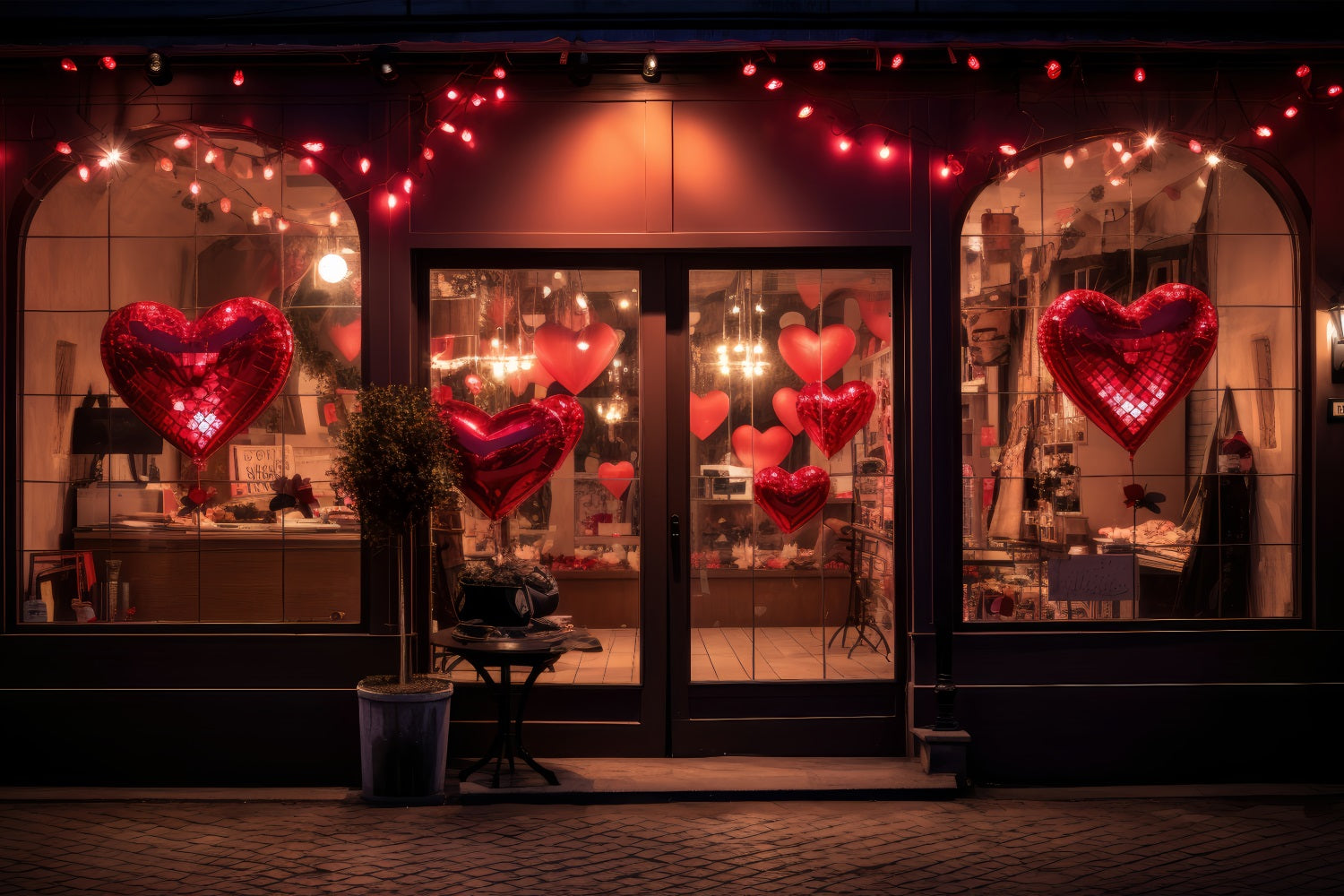 Valentinstag Backdrop Herz Luftballons Abend Fenster Backdrop BRP1-161