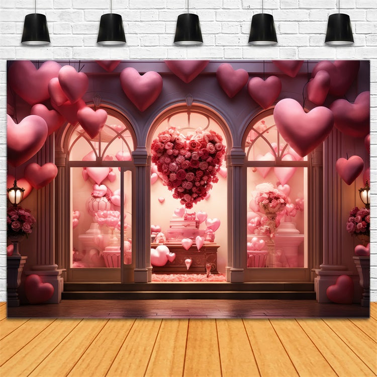 Valentinstag Backdrop Herz Rose Luftballons Fenster Backdrop BRP1-162