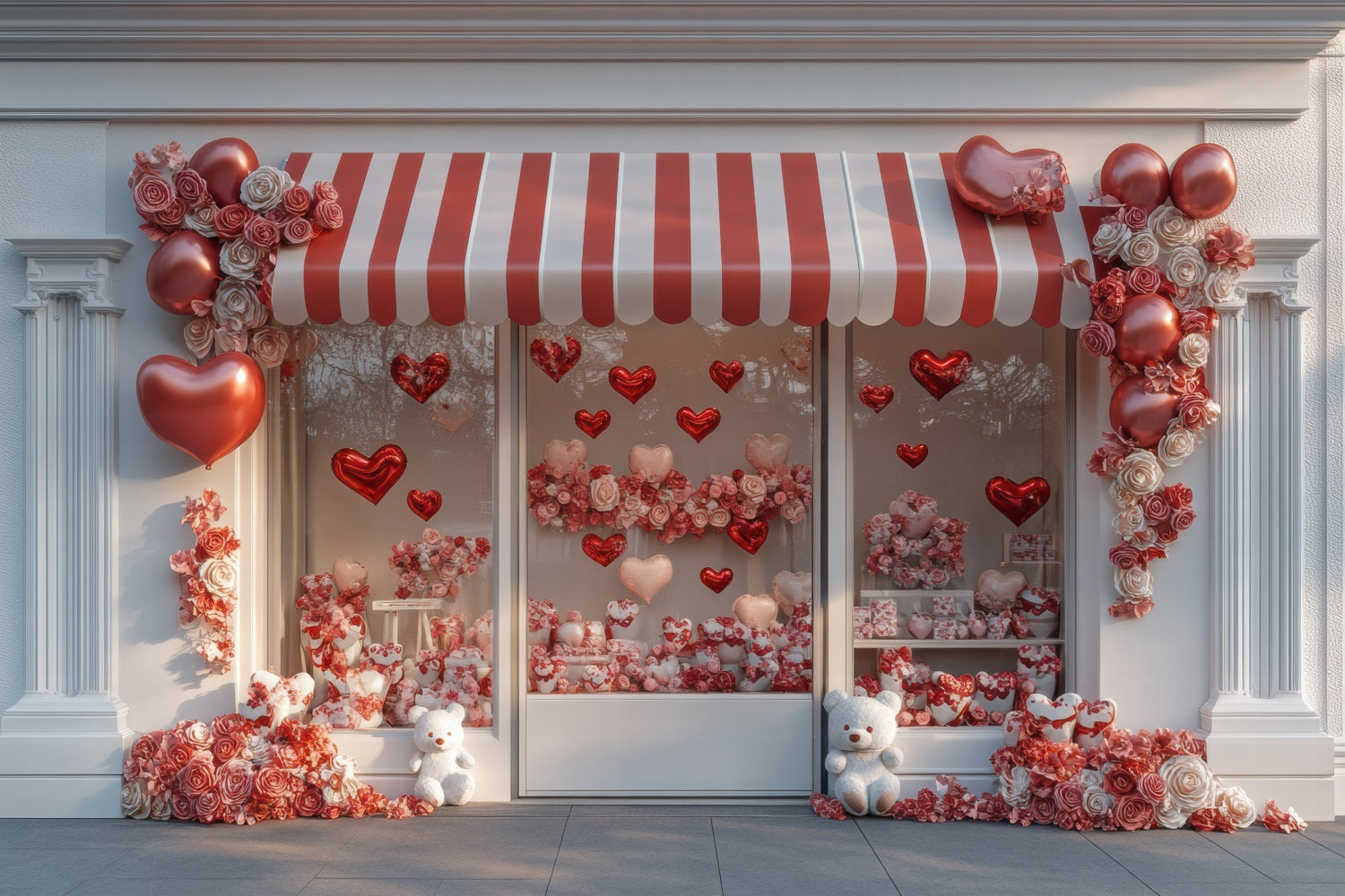 Valentinstag Fotohintergrund Herz Luftballons Rosen Fensterhintergrund BRP1-165