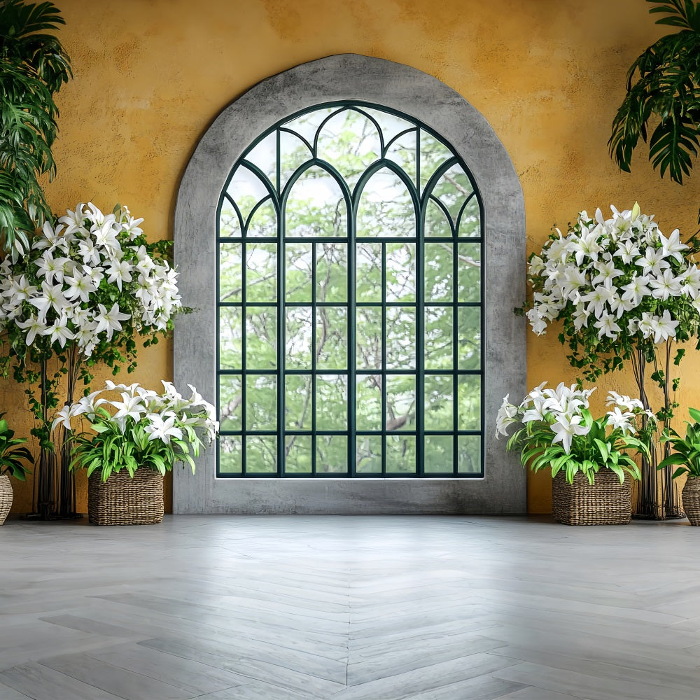 Fotohintergrund Frühling Elegantes Fenster Weiße Lilien Hintergrund BRP1-17