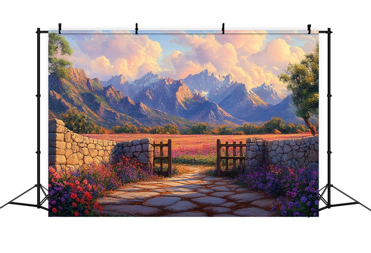 Frühling Backdrops Ideen Bunte Wildblumen Berge Backdrop BRP1-18