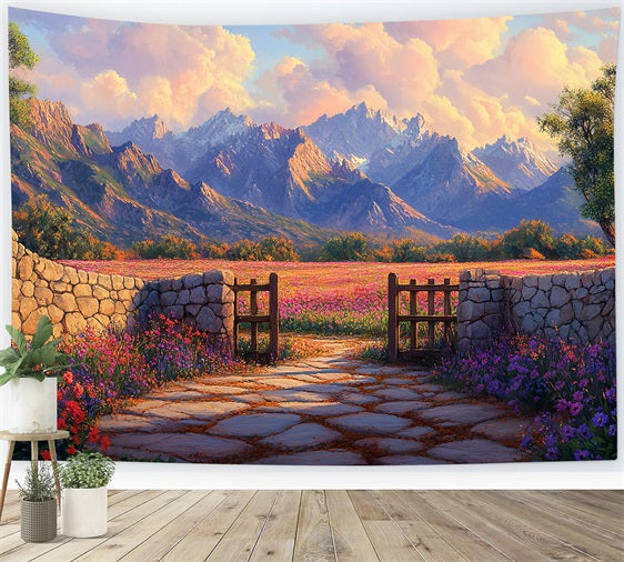 Frühling Backdrops Ideen Bunte Wildblumen Berge Backdrop BRP1-18