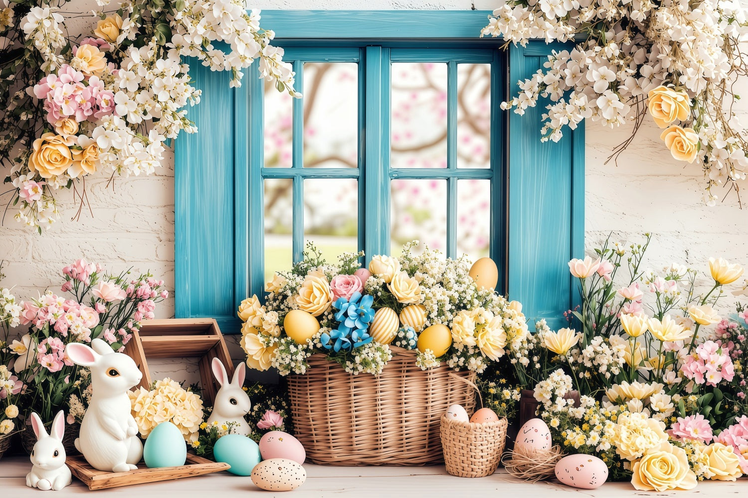Ostern Fotografie Backdrop Eier Frühling Blumen Fenster Hintergrund BRP1-216
