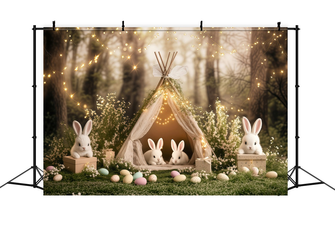 Ostern Fotohintergrund leuchtendes Zelt Hasenwald Hintergrund BRP1-218