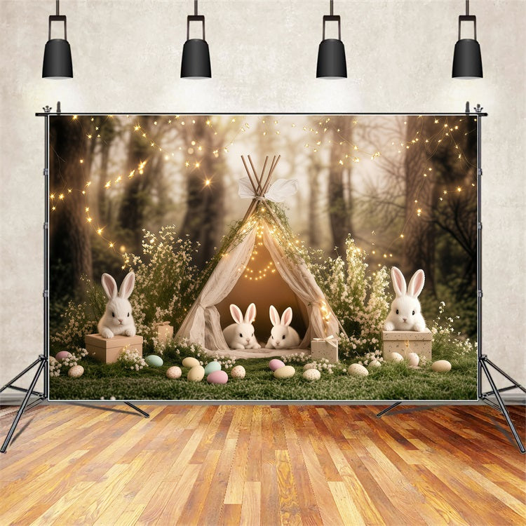 Ostern Fotohintergrund leuchtendes Zelt Hasenwald Hintergrund BRP1-218