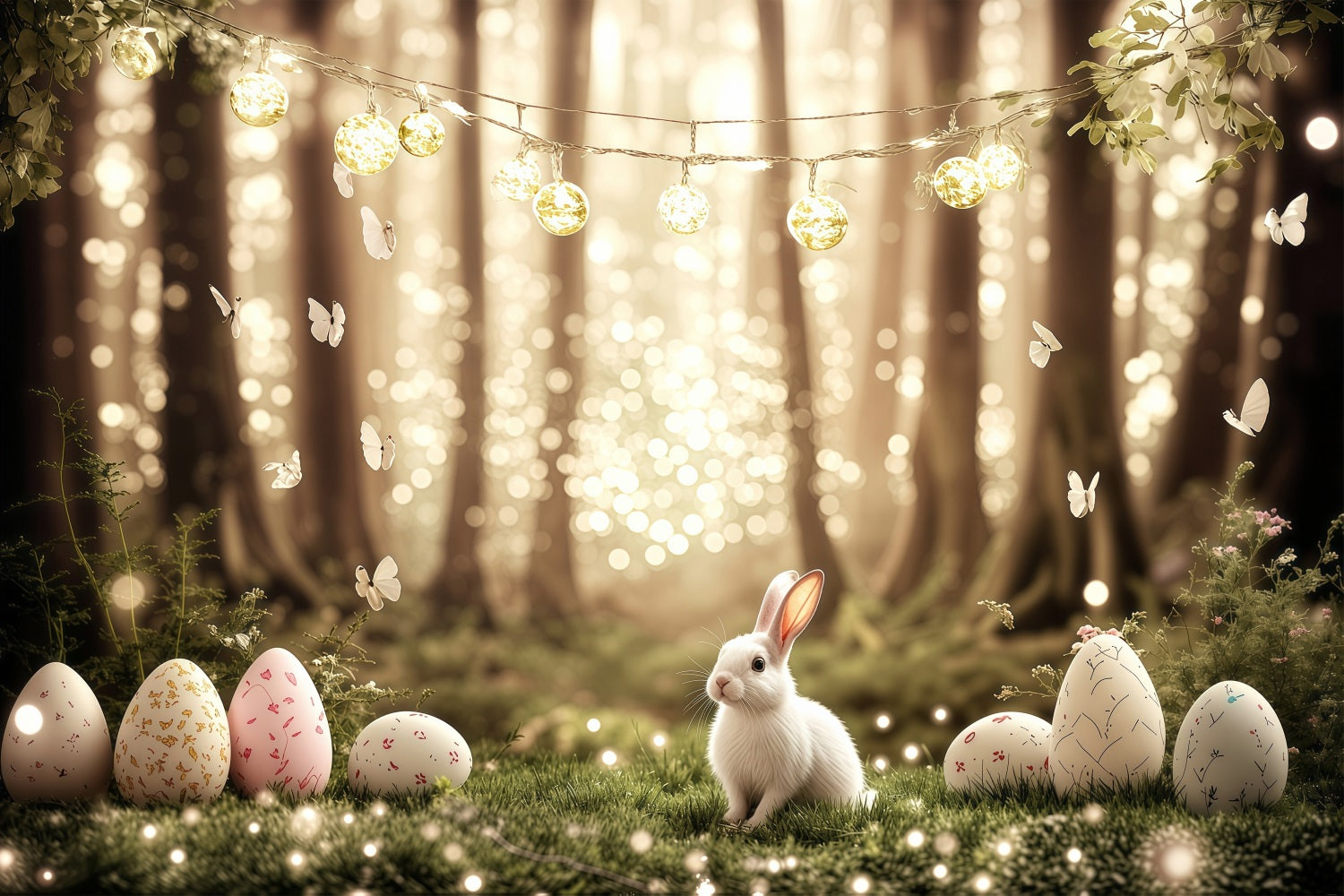 Ostern Fotohintergrund verträumter Hase funkelnder Waldhintergrund BRP1-219