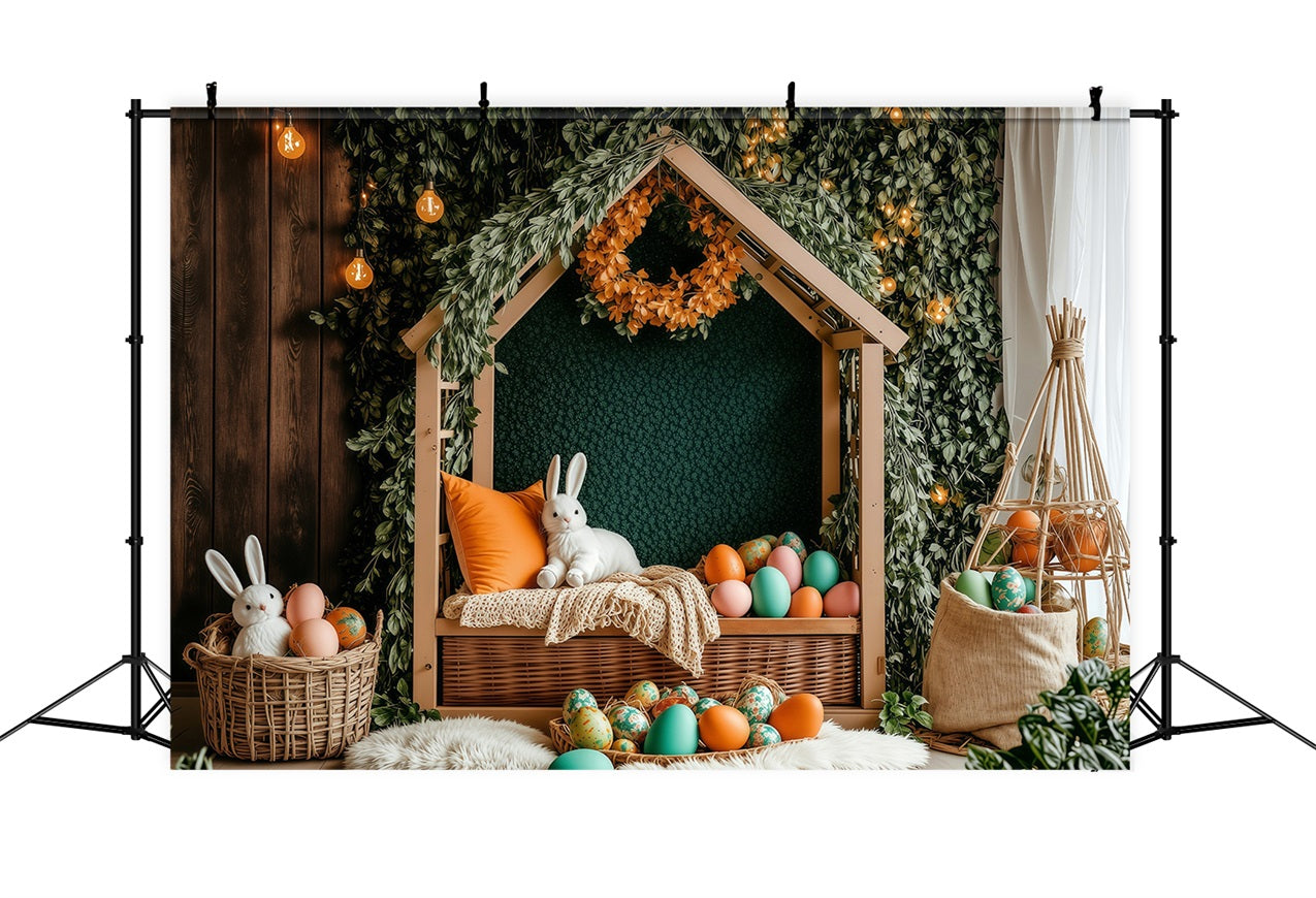 Ostern Backdrop Bunny Cottage Kranz Dekor Backdrop BRP1-221