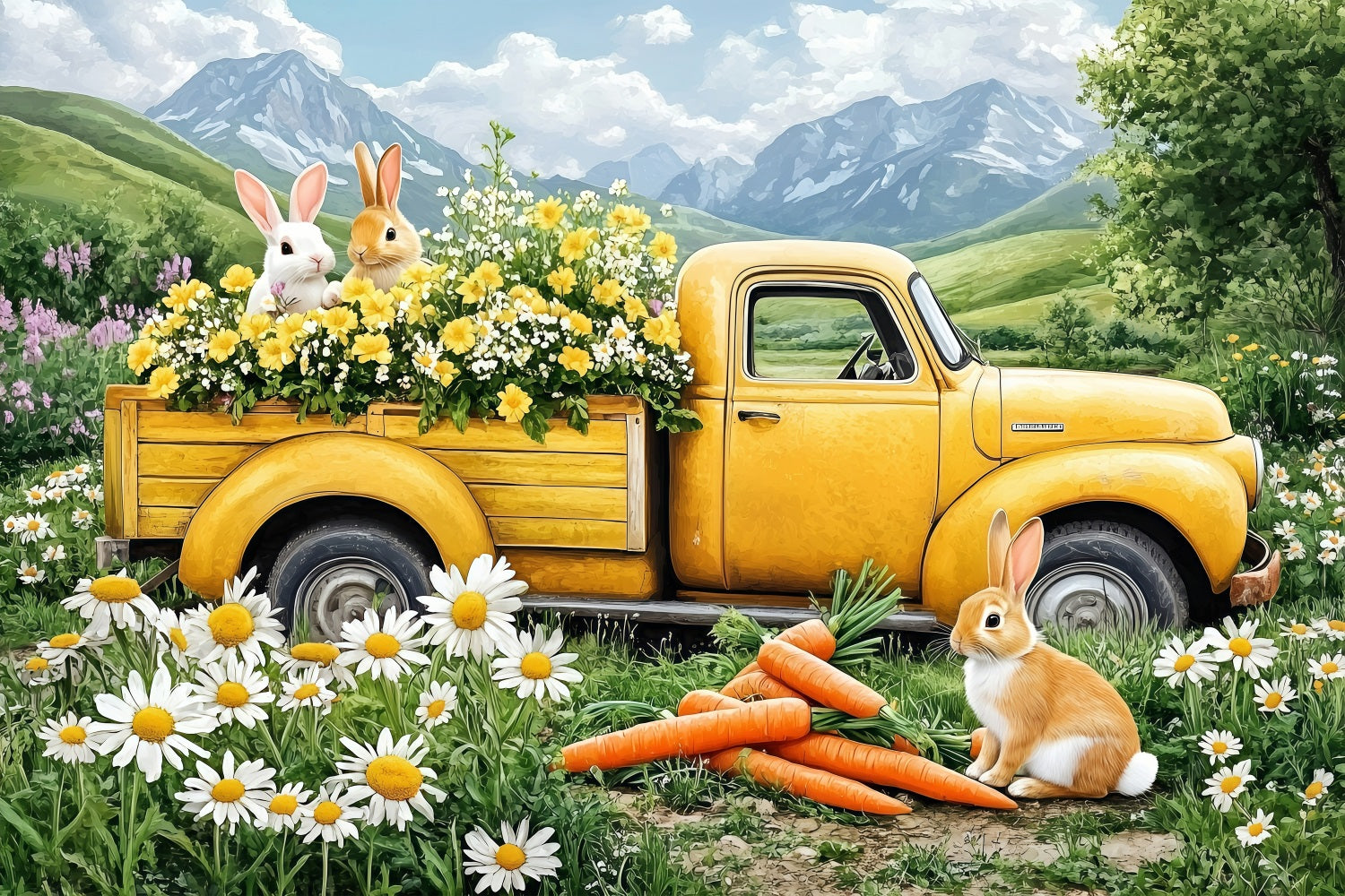 Ostern Backdrops Fotos Enchanted Gelb Truck Bunny Backdrop BRP1-226