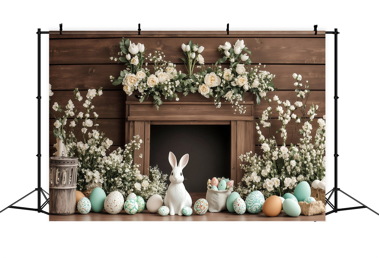 Backdrops Ostern Klassischer Holzmantel Hasen Backdrop BRP1-235