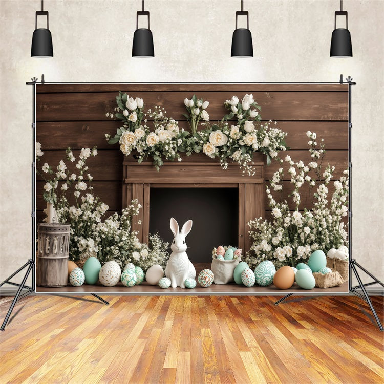 Backdrops Ostern Klassischer Holzmantel Hasen Backdrop BRP1-235