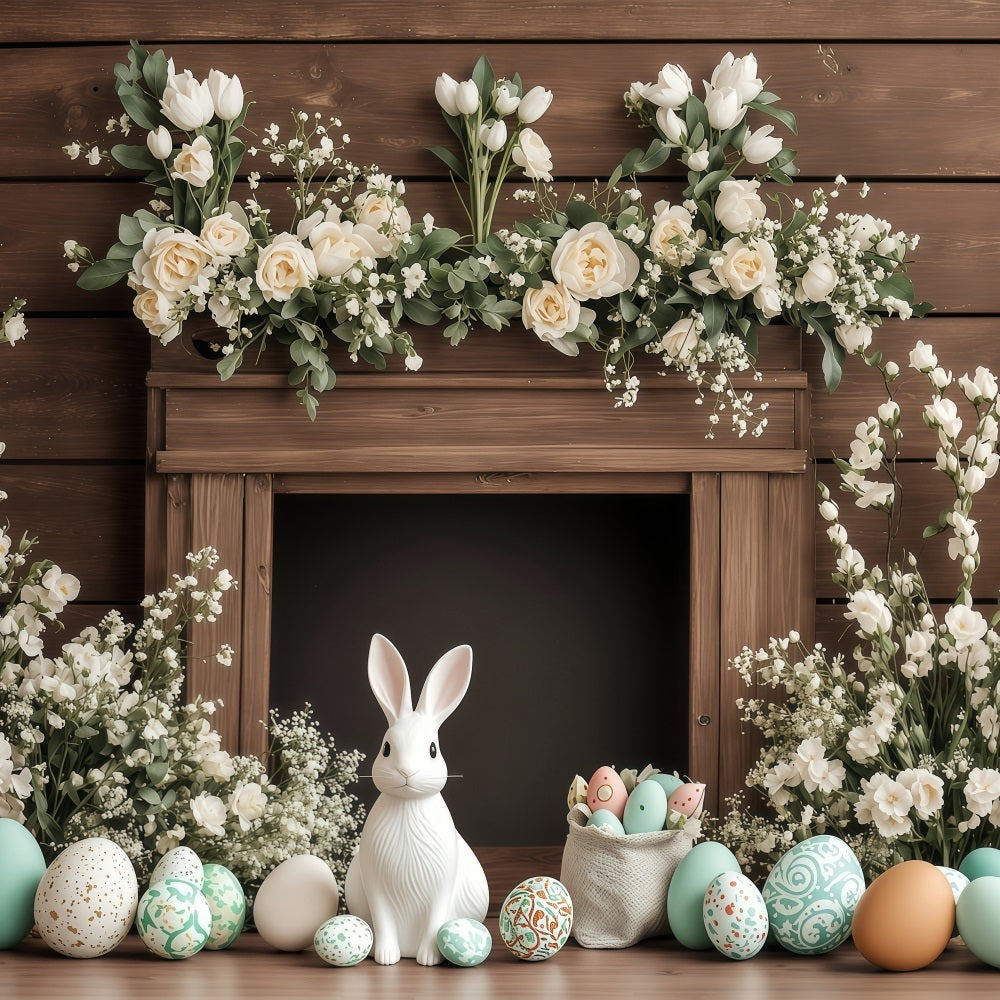 Backdrops Ostern Klassischer Holzmantel Hasen Backdrop BRP1-235