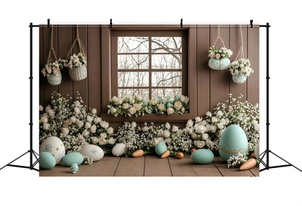 Ostern Fotohintergrund Rustikale Fenster Weiße Rose Hintergrund BRP1-236