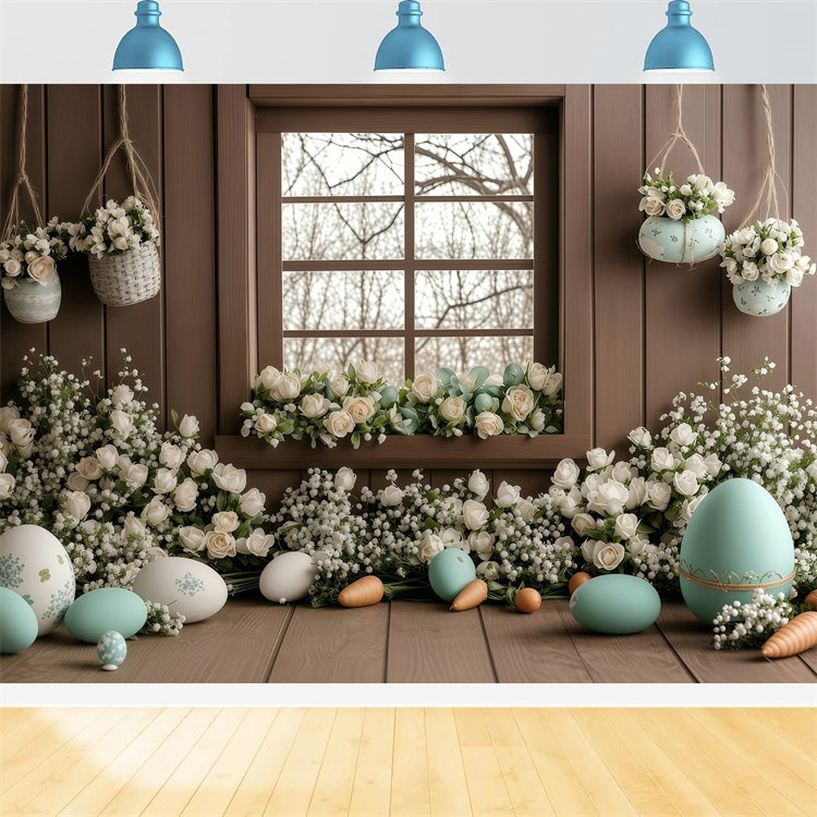 Ostern Fotohintergrund Rustikale Fenster Weiße Rose Hintergrund BRP1-236