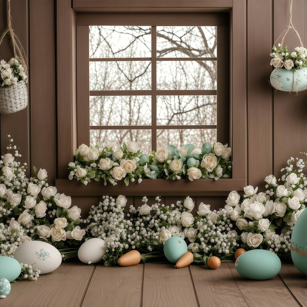 Ostern Fotohintergrund Rustikale Fenster Weiße Rose Hintergrund BRP1-236